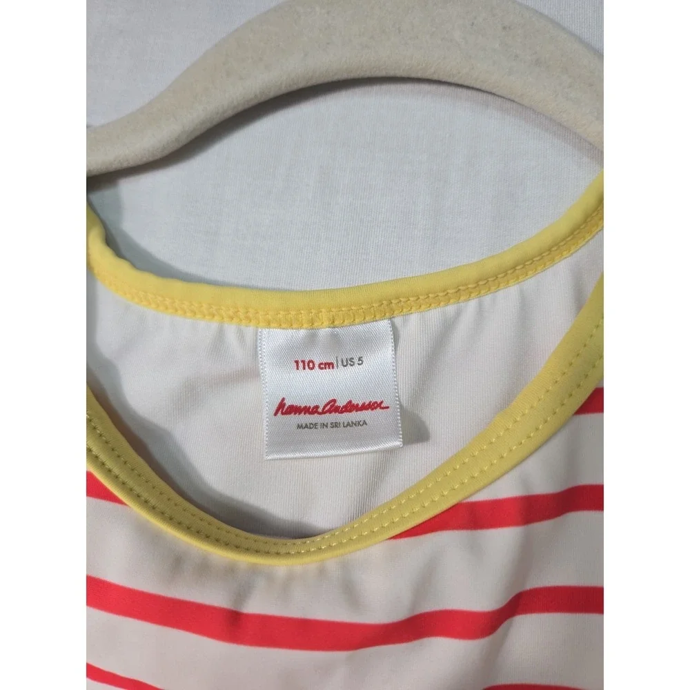 Hanna Andersson 110‎ 5 Red White Stripe One Piece Swimsuit You Are My Sunshine
